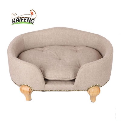 Kaifeng Wholesale Cute Wooden Dog Sleeping Beds Pet Plush Sofa With Four Wooden Legs And Comfortable Cushion