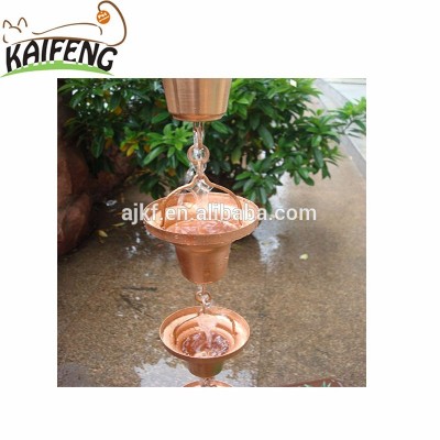 Copper Rain Chain With Flower Design Cup For Garden Decor And Gutter